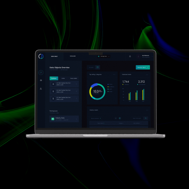 Datavault platform open showing an example dashboard